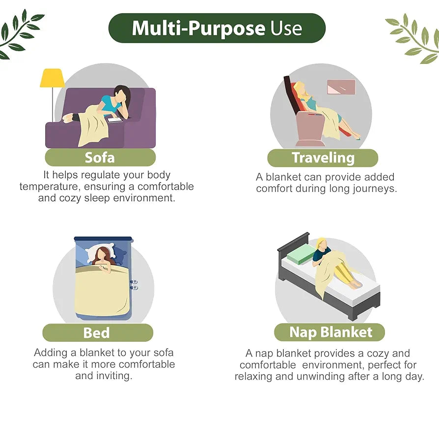 Divine Casa 120 GSM Glace Cotton Double Dohar Lightweight AC Blanket Colour Forest Green & Lime