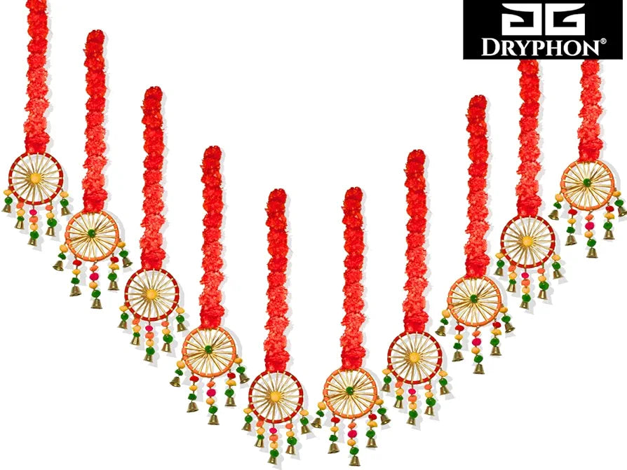 Artificial Marigold Flowers for Decoration with Pom Pom Ring Bell Hanging Orange