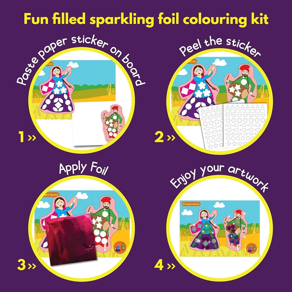 SparkLPlay Foil Art & Craft Kit for Kids Ages 4 to 9 | Foil Fun | DIY Craft Kit | Birthday Gift for Girls & Boys | Mess-Free Creative Craft Toy | Dances of India