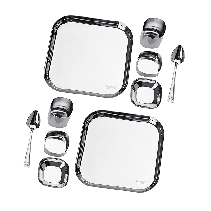 Sumeet Square Stainless Steel Heavy Gauge Mirror Finish Dinner Set of 10 Pc