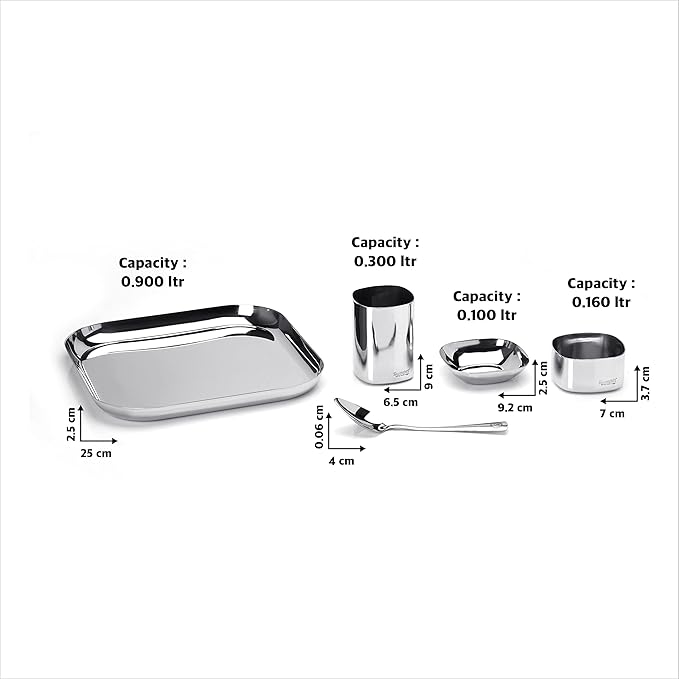 Sumeet Square Stainless Steel Heavy Gauge Mirror Finish Dinner Set of 10 Pc