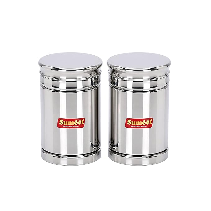 Sumeet Stainless Steel Circular Vertical Storage Container set of 2 Pc| 450ml Each |7.3cm Dia, Silver