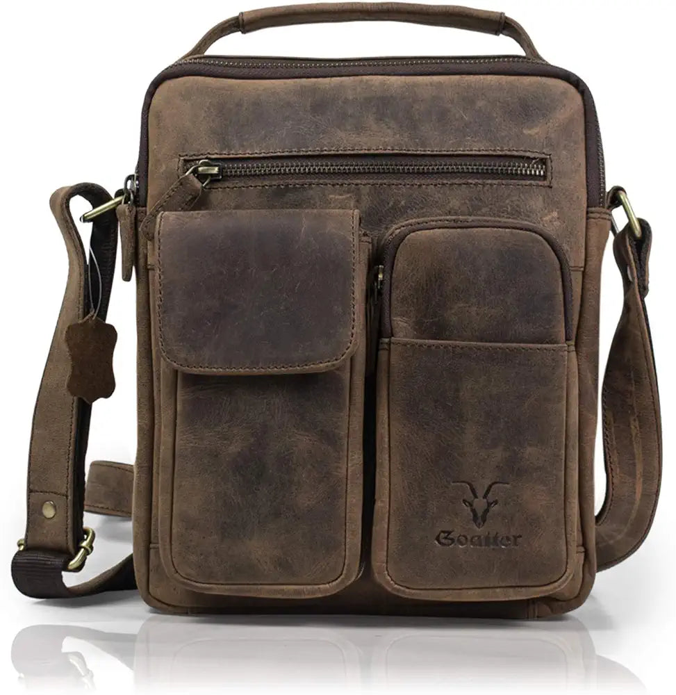 Goatter Hunter Leather 11”Inch Multi Pocket Men's Messenger Bags,  GTHT-07