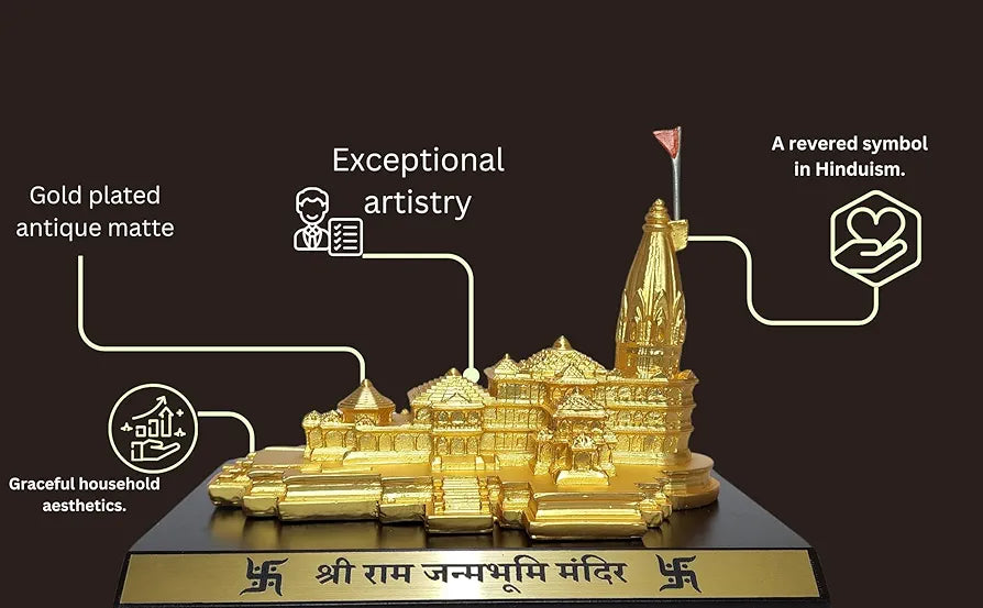 Gold Art India Ram Mandir Ayodhya Gold Plated Matte 24 Karat Minature  Large