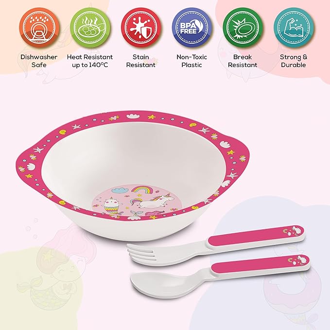 Cello Kidzbee Cereal Bowl Pink Parade Melamine Bowl Set for Kids | Set Of 3