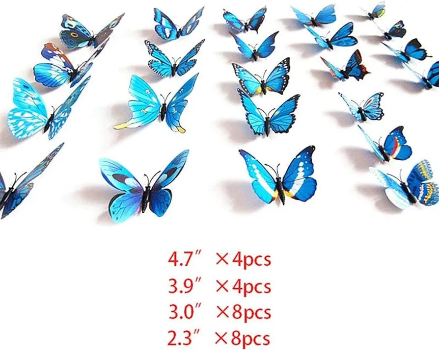 Jaamso Royals 3d Butterfly Stickers for Wall Decoration Items12 Piece Pack of 1 Blue