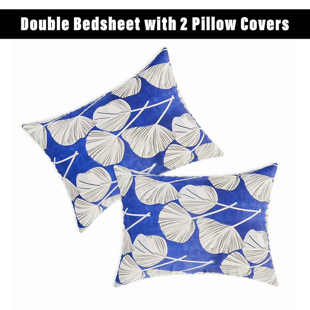 Kuber Industries Double Bedsheet with 2 Pillow Covers Cotton Double Bed Sheet Set Patta Double Bedsheet Blue