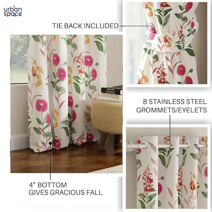Urban Space Digital Printed Blackout Curtains for Door Bedroom Room Darkening Blackout Kids Decorative Curtains 1 Piece Curtain Cone Flower Pink