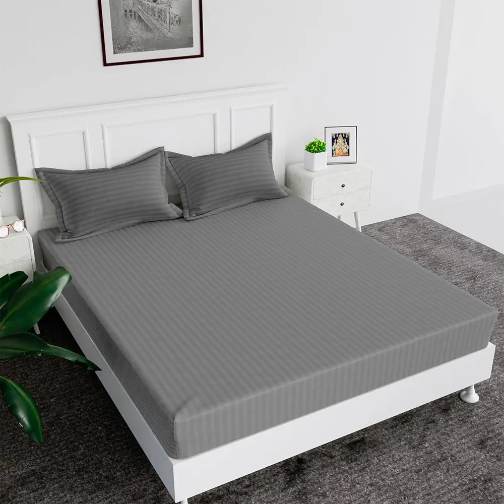 Kuber Industries Double Bedsheet with 2 Pillow Covers 144 TC Glace Cotton Bedsheet Gray