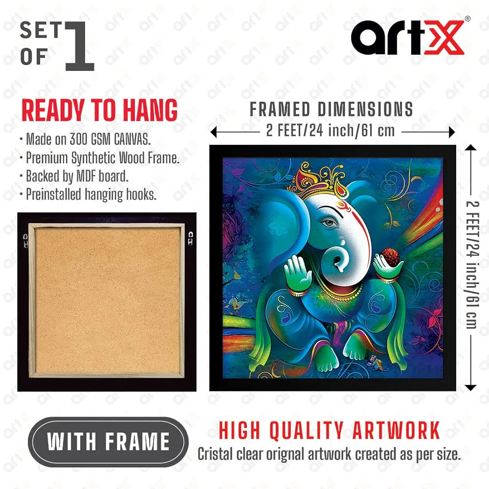 ArtX Ganesh Ji Big Canvas Painting With Frame Multicolour Square