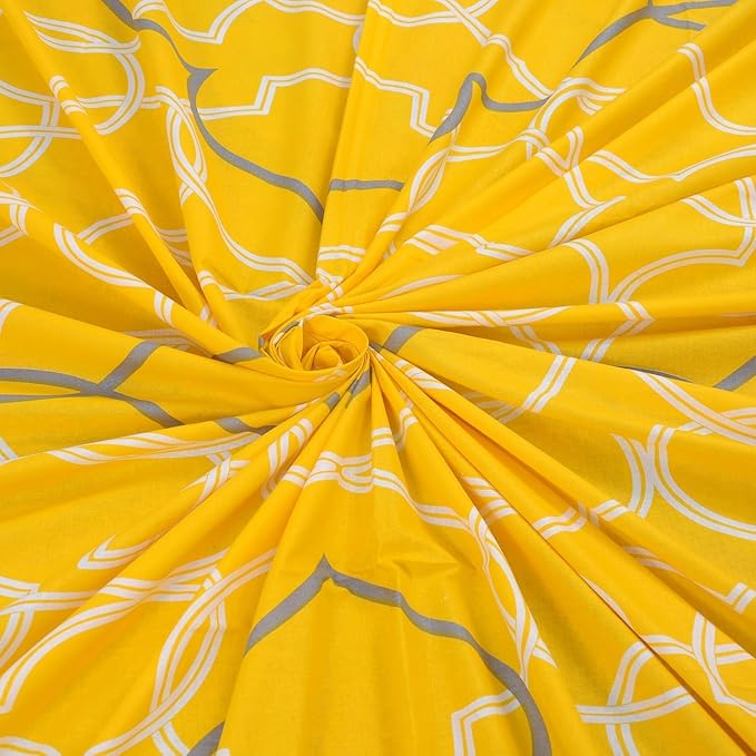 Huesland by Ahmedabad Cotton 144 TC Cotton Bedsheet for Double Bed King Size with 2 Pillow Covers | Yellow & Grey