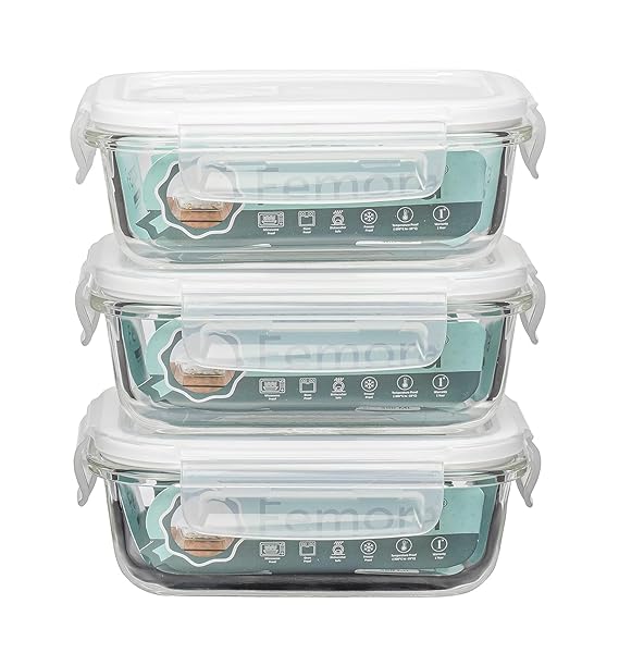 Femora Borosilicate Glass Containers for Kitchen | Storage Box for Kitchen With Air Vent Lid | Set of 3 | 400 Ml