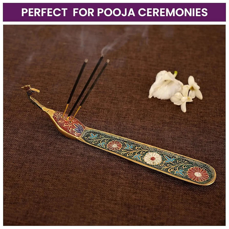 DecorTwist® Brass Incense Stick Holder  | Peacock Design Agarbatti Stand for Diwali Pooja Incense Burner Dhoop Stick Holder for Home, Office,Temple 1 Piece