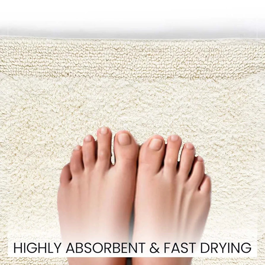 Sashaa World Super Absorbant Cotton Reversible Bath Rectangular Mat Bathroom Rugs Colour Ivory