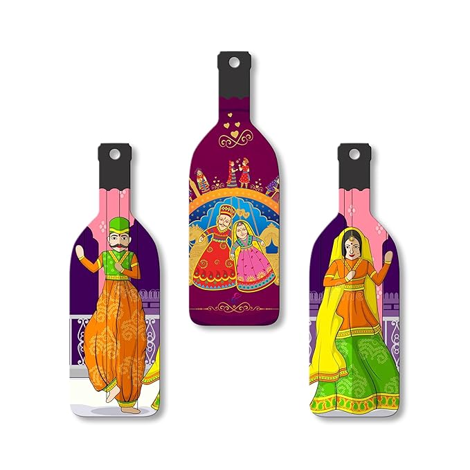 Artvibes Rajasthani Puppet Dance Wooden Wall Hanging for Home Decor | Set of 3