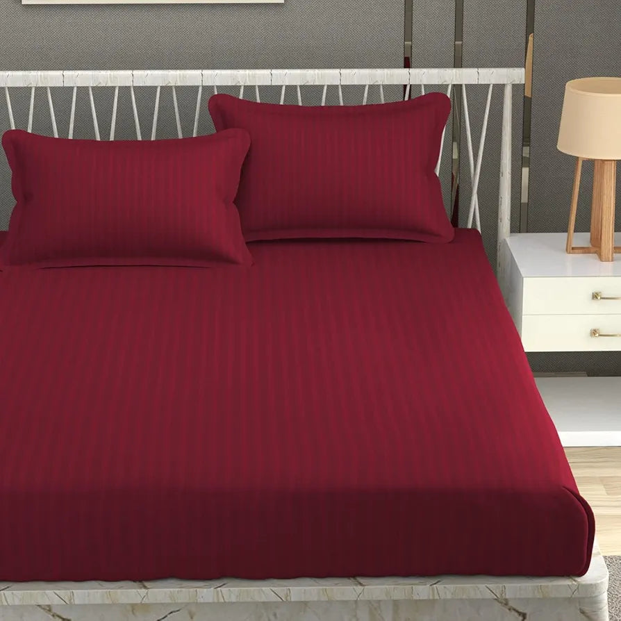 Fresh From Loom Breathable King Size Flat Bedsheets Hotel & Home Double Bedsheet Set With 2 Pillow Covers 144 TC Maroon