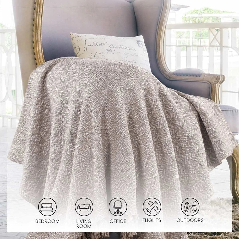 Sashaa World Soft Herringbone Throw Blanket Colour Grey