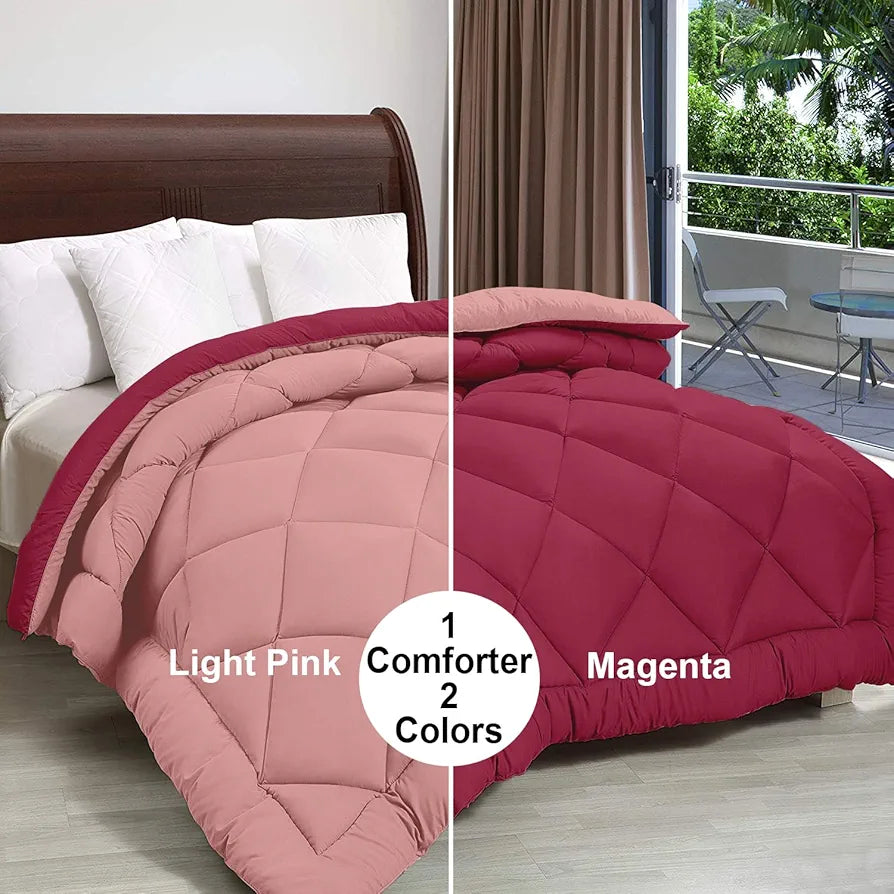 Cloth Fusion Reversible AC Comforter Set Double Bed Soft Microfibre King Size Quilt Blanket for Winter Magenta & Light Pink