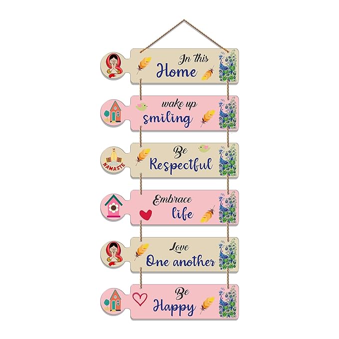 Artvibes Home Quotes Decorative Wall Art Mdf Wooden Wall Hanger for Living Room | Set of 6