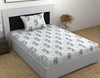 Divine Casa 144 TC Pure Cotton Single Bedsheet with 1 Pillow Cover Floral Pattern Colour Grey Blue