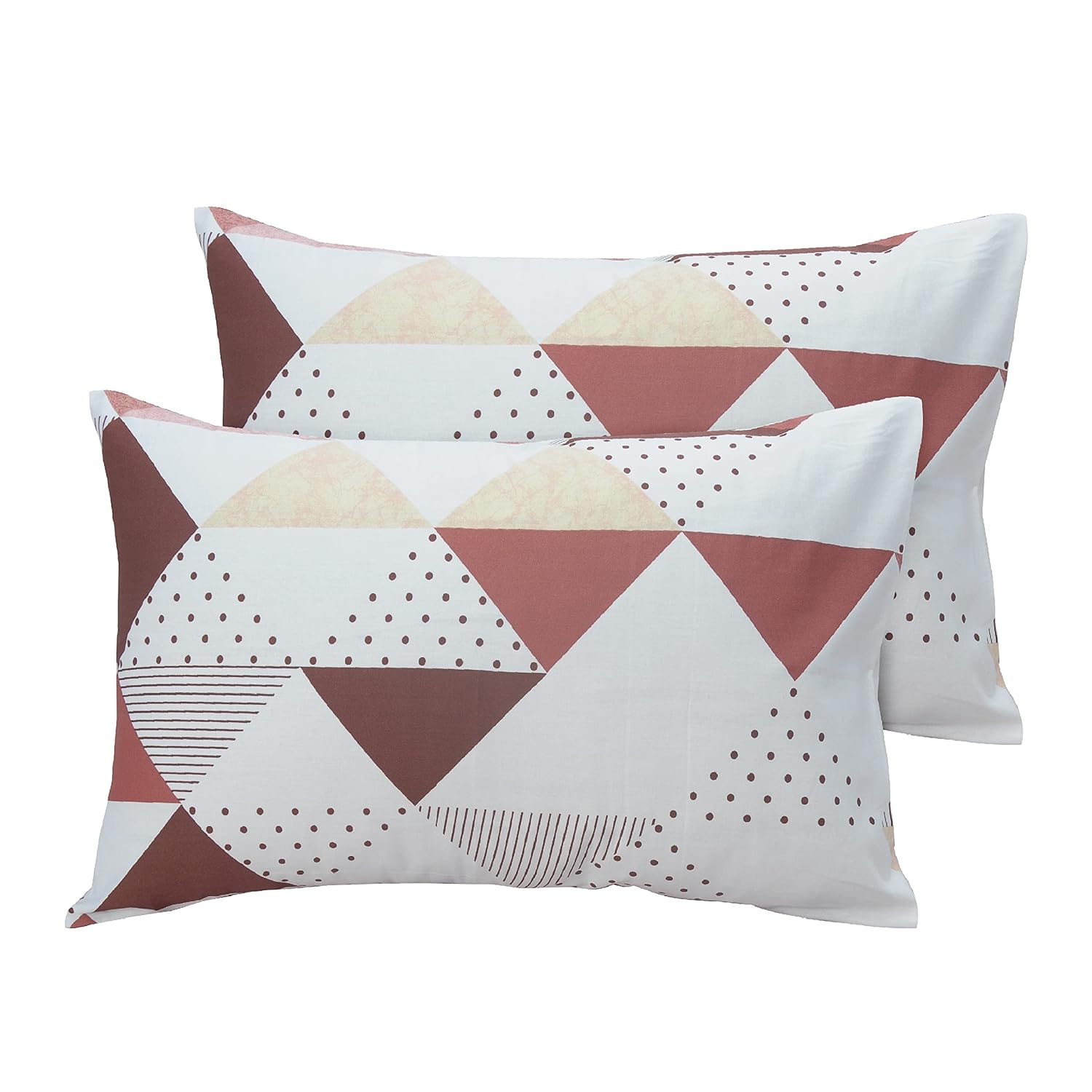 Huesland by Ahmedabad Cotton 186 TC Cotton Pillow Covers Set of 2 | White & Browns