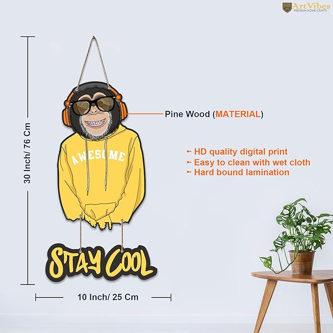 Artvibes Modern Monkey Wooden Wall Hanging With Quotes for Home Decor | Wooden Decorative Items | Artworks Wall Hangings