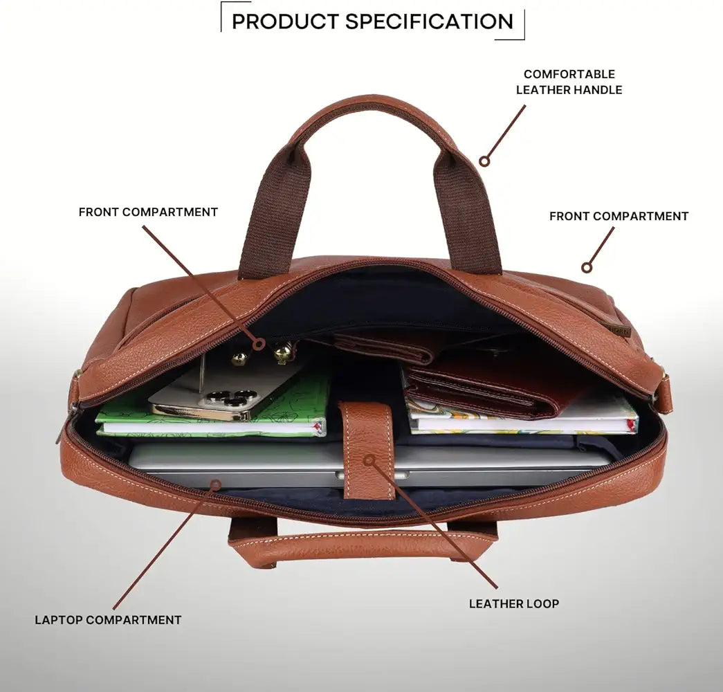 WildHorn Leather 15 inch Laptop Messenger Bag for Men I Padded Laptop Compartment with Adjustable Strap I Extra Zip Compartments I DIMENSION : L-16 inch W-3.2 inch H-13 inch