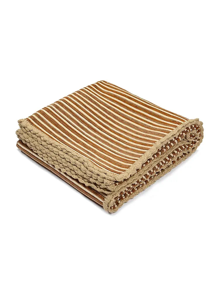 Saral Home Easy Living Polyester & Polyester Blend Striped Soft Decorative Viscose Chenille Sofa Covers/throwcolour Gold
