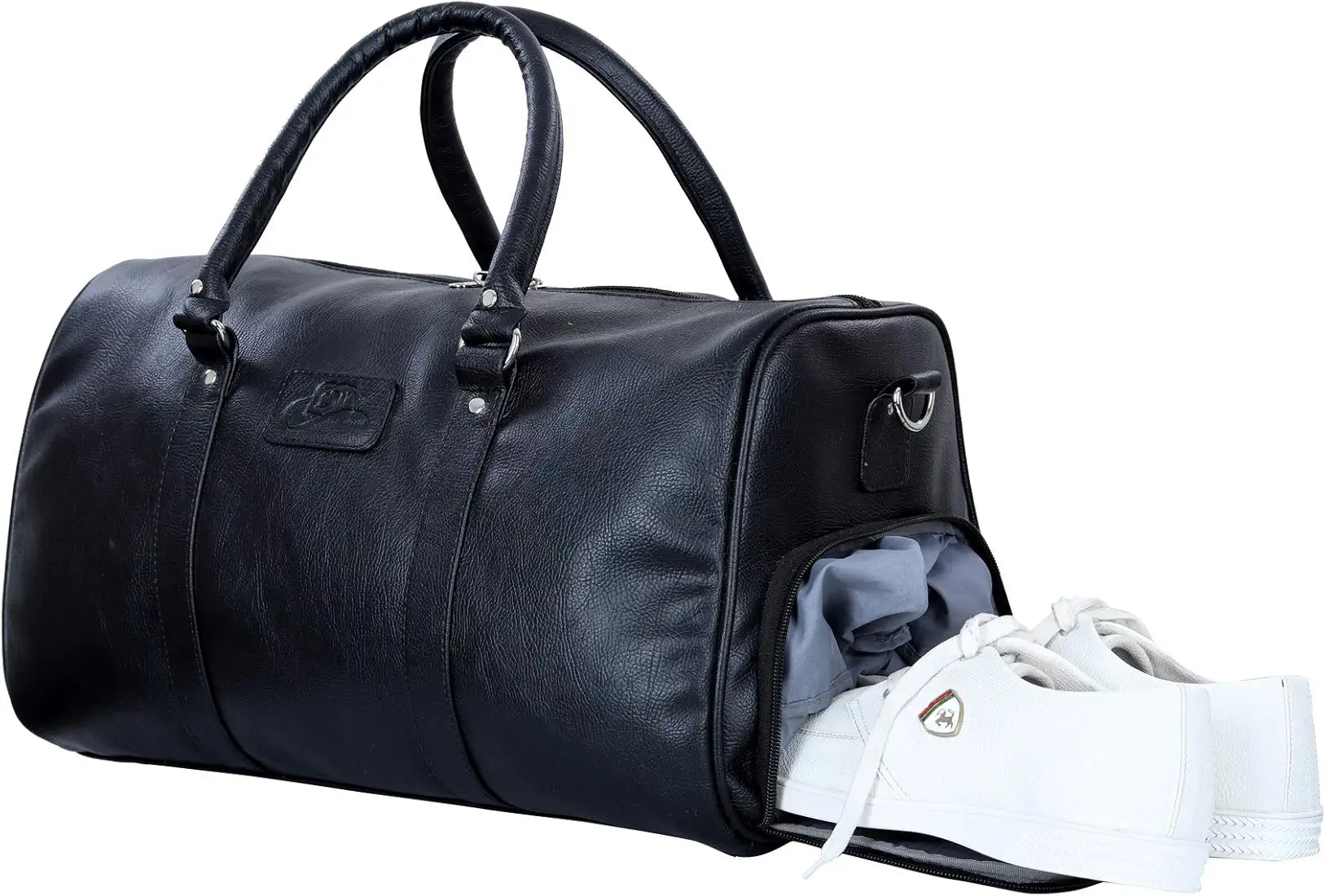 Leather World Duffle Bag for Travel with Shoe Compartment for Men and Women Made of Textured Leatherette with Detachable Shoulder Strap Cabin Bag 