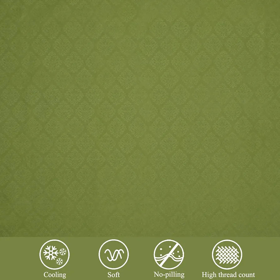 Fresh From Loom King Size Microfiber Bedsheet Set-Rotary With 2 Pillow Covers 144 TC Corn Green Damas