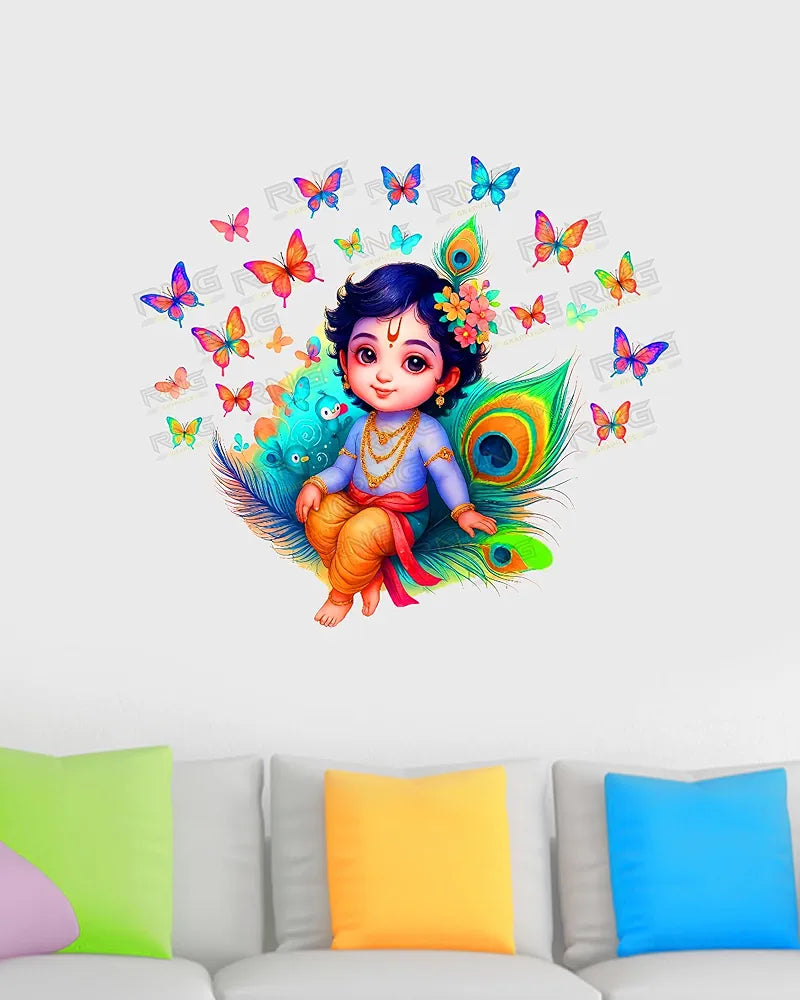 Rng Graphics Pvc Vinyl Flute in Hands Krishna Peel and Stick Wall Sticker Sticker Multicolor 46 Cm X 46cm DW-117L