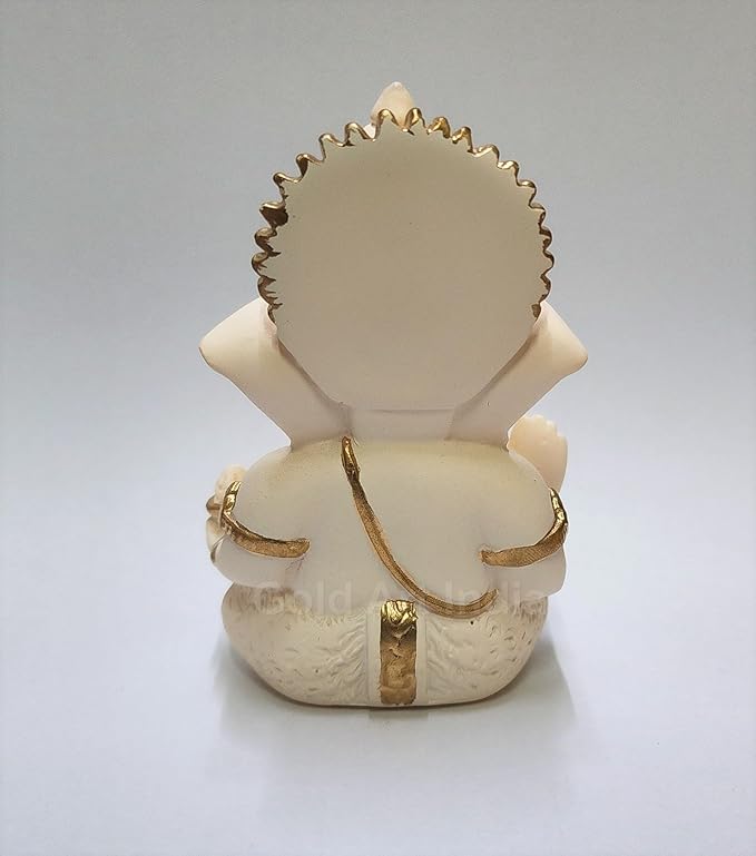 Gold Art India Peach Ivory Finish Ganesha Idol Car Dashboard Idol Ganesha Murti