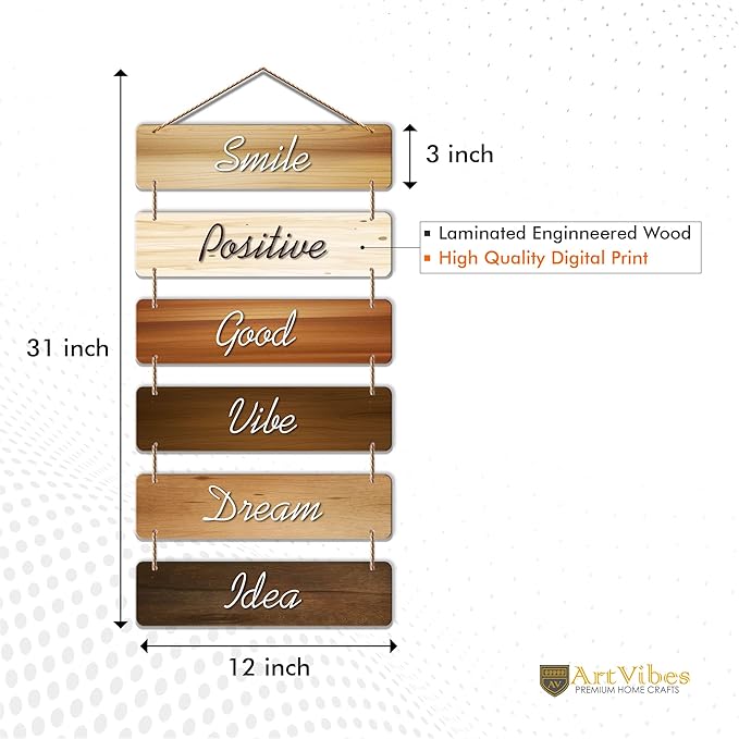 Artvibes Decorative Wall Hanging Wooden Art Decoration Item for Living Room | Mdf Wall Decoration | Set of 6