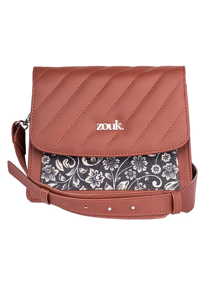 Zouk Vegan Leather & Jute Flap Closure Beyond Basic Sling Bag For Women's Girls