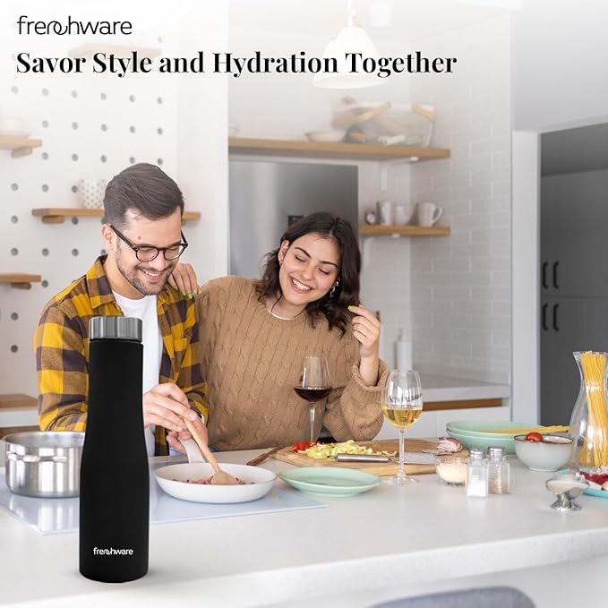 Frenchware Water Bottle 1 Litre, Stainless Steel, Premium SS 304, Shadow Black | Easy-to-Clean