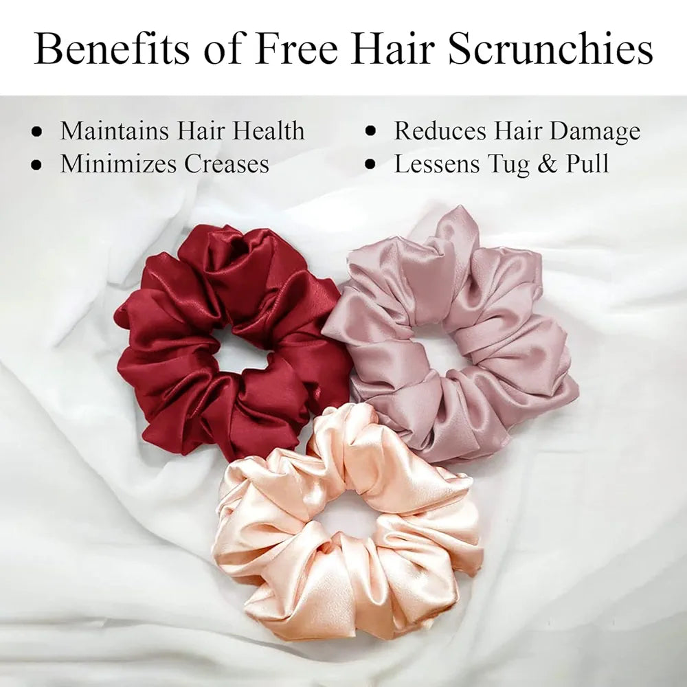 Cloth Fusion Satin Pillow Cover Set of 2 Pillow case with 3 Satin Soft Scrunchies Peach Colour