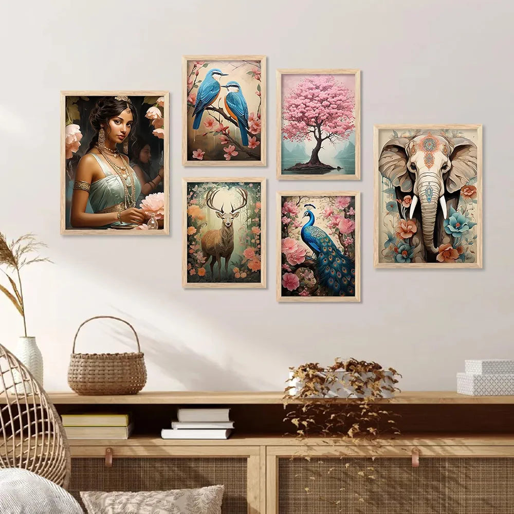 Kotart Peacock Digital Painting for Kitchen Restaurant Cafe Wall Decoration Set of 6 I