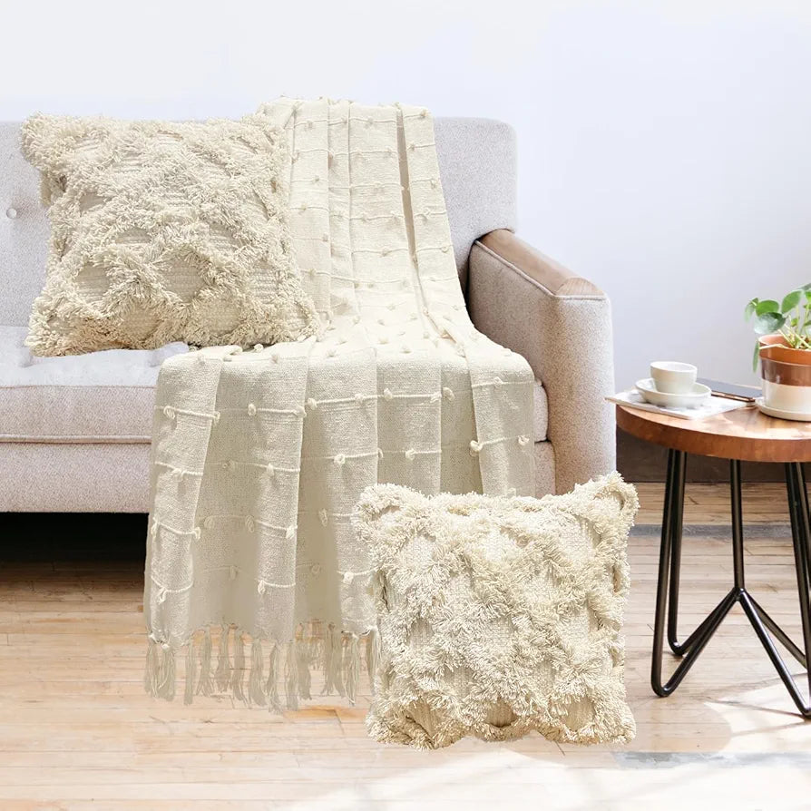 Sajavat Home Pure Cotton 3 Seater Sofa Throw Colour Beige
