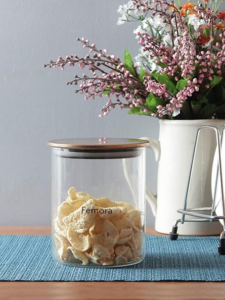 Femora Jar Set Borosilicate Glass Jar With Golden Metallic Lid, Jar Set for Kitchen | 350 Ml | 600 Ml | 900 Ml | Set of 3