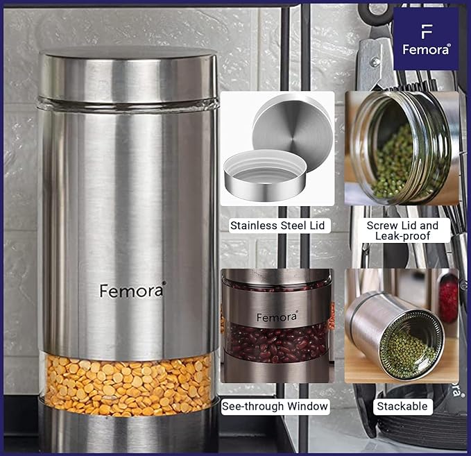 Femora Metallic Clear Glass Kitchen Storage Jar | 1000 Ml | Set of 2