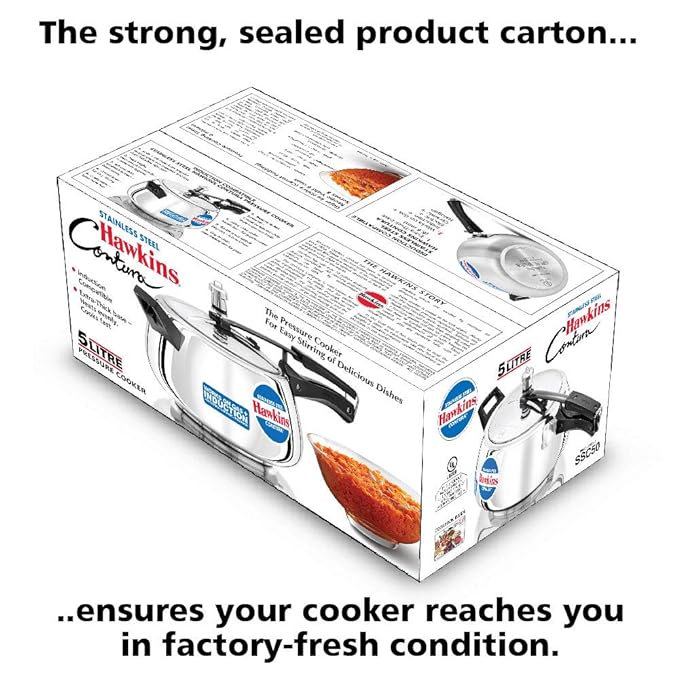 Hawkins Stainless Steel Contura Induction Compatible Inner Lid Pressure Cooker 5 Litre, Silver