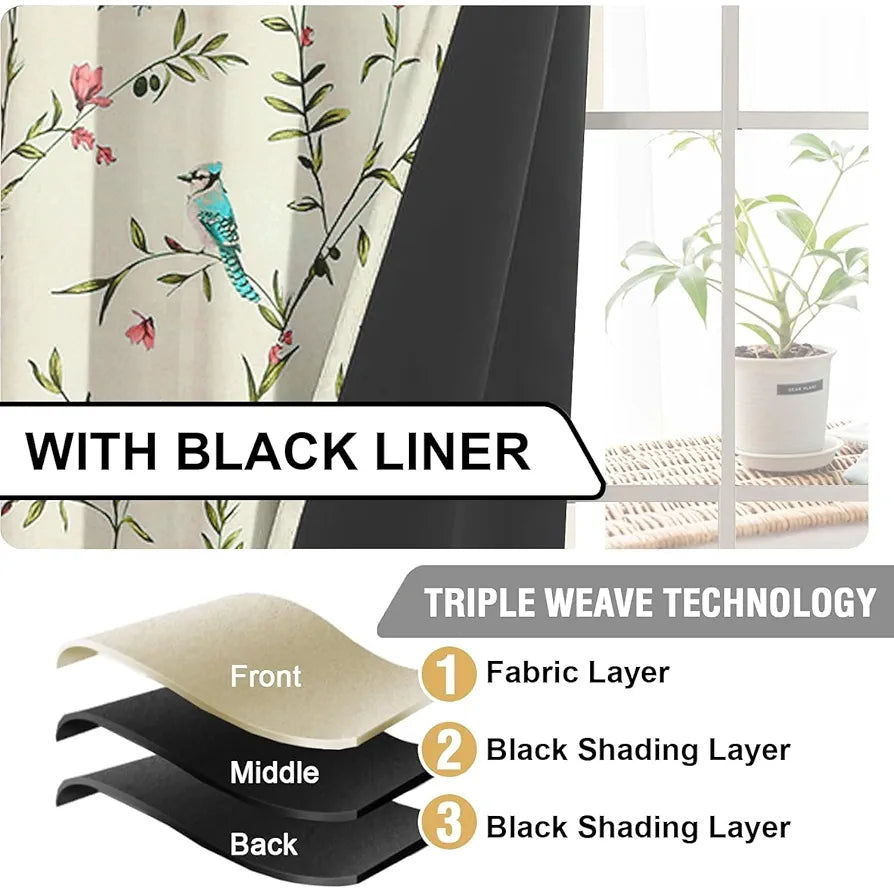 Cloth Fusion Blackout Printed Premium Window Curtains 5 Feet Long Set of 2 White Forest