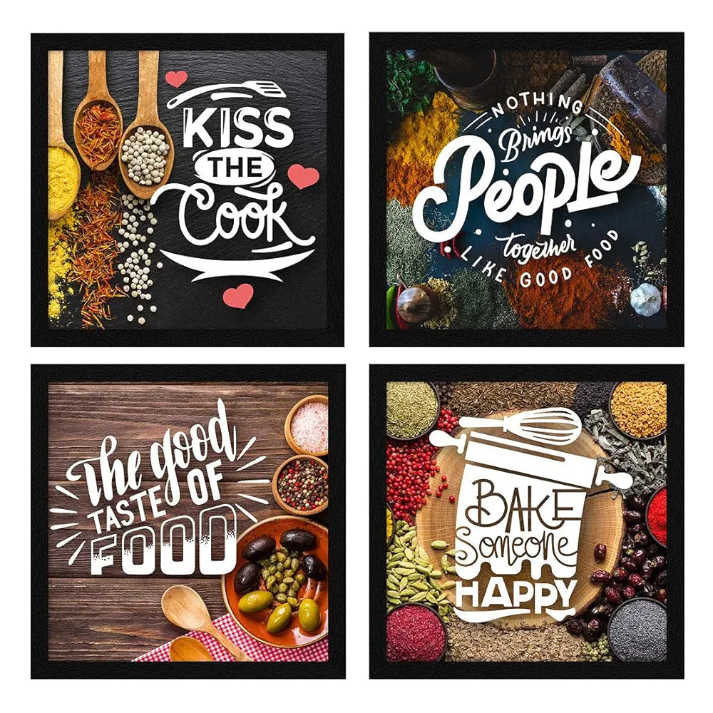 ArtX Kitchen Spices Motivational Funny Quotes AXJ00110-SPIWall Art Painting Framed Posters Set of 4