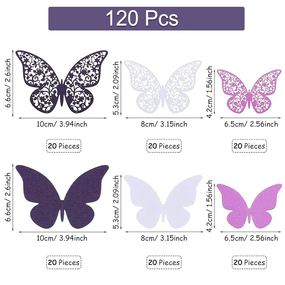 Xtore 120 Pcs Stunning 3D Purple and White Butterfly Wall Decor