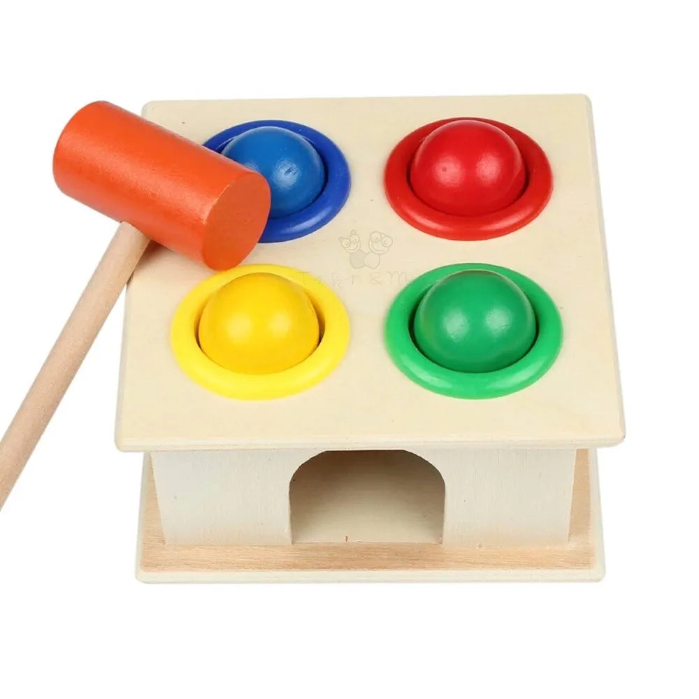 Trinkets & More® - Wooden Hammer Ball Knock Pounding Bench with Box Case Fine Motor and Dexterity Skills Early Educational Toy Set for Kids 3+ Years 