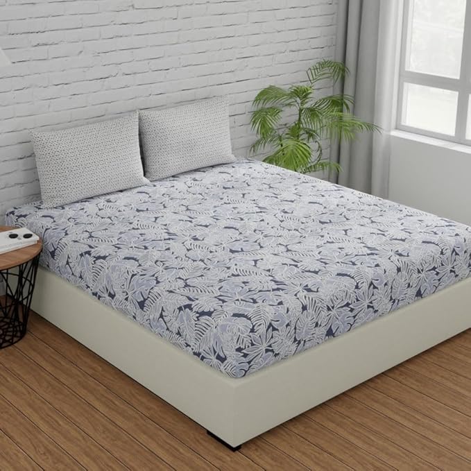 Huesland by Ahmedabad Cotton 144 TC Cotton Bedsheets for King Size Bed with 2 Pillow Covers | Grey & White