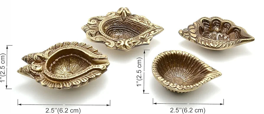 Two Moustaches Auspicious Set of 4 Brass Diyas Brass