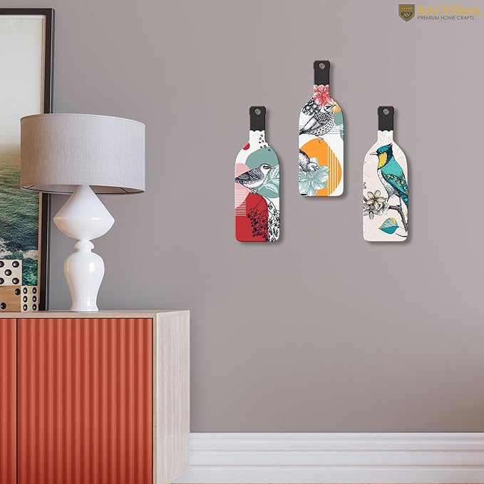 Artvibes Birds on Branch Wooden Wall Hanging for Home Decor | Set of 3