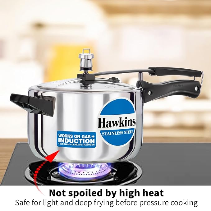 Hawkins 4 Litre Pressure Cooker Stainless Steel Inner Lid Cooker Induction Cooker Silver
