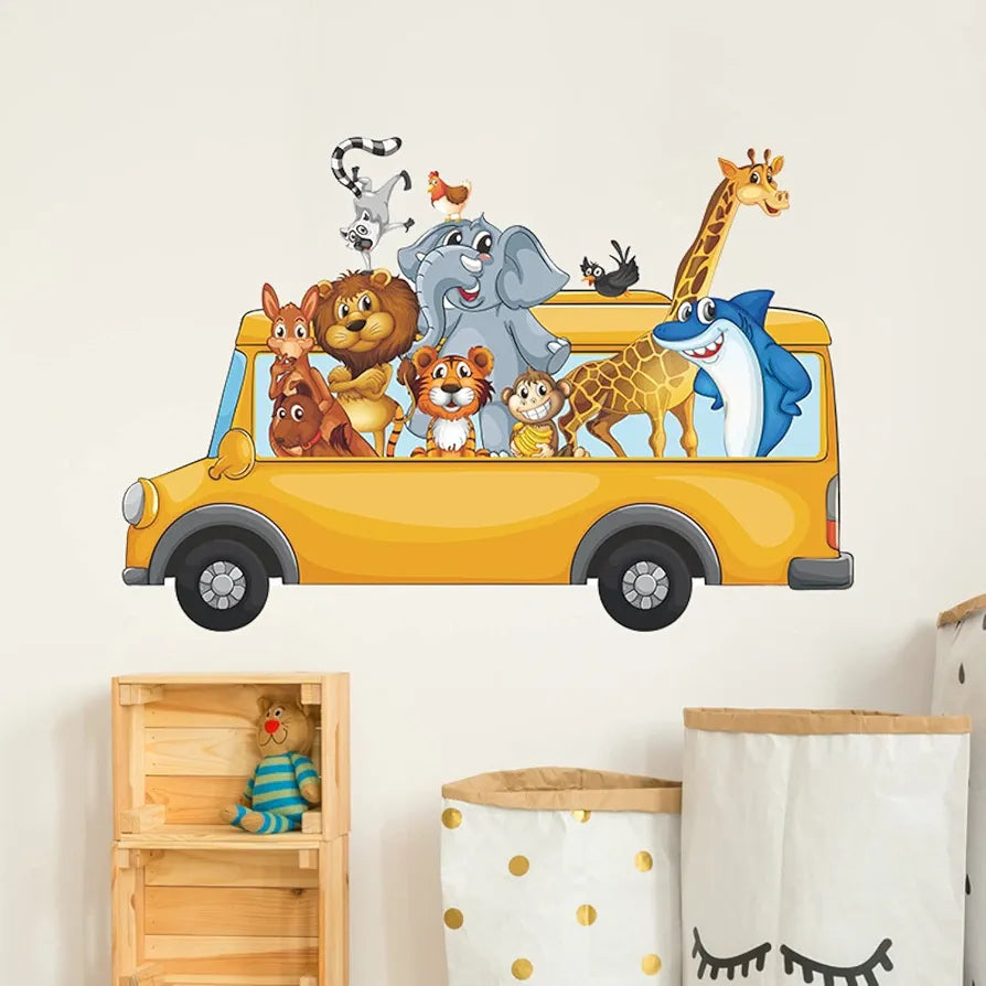 Jaamso Royals Bus Animals Pvc Vinyl Wall Sticker for Home Decor